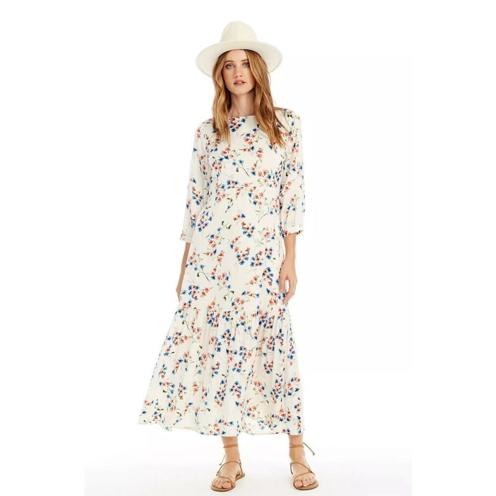 NWT Salt Water Luxe Lottie Maxi Dress Cream Floral Ruffled Tiered Boho Size S